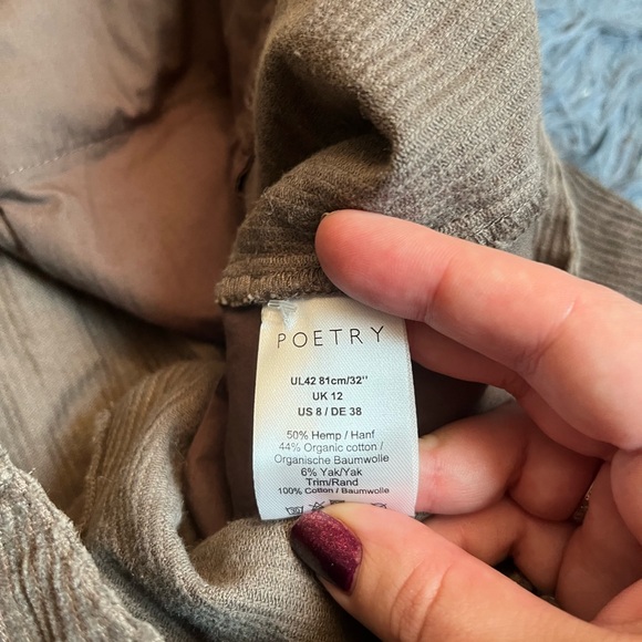 Poetry Tapered Balloon Leg Pants Hemp Organic Cotton Yak Corduroy Pants Size 8 - Picture 4 of 7